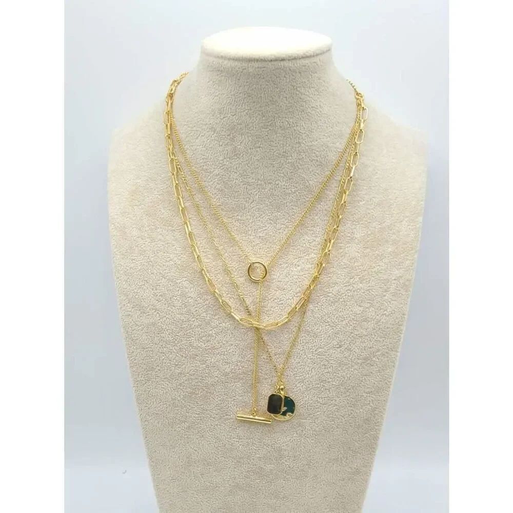 J Crew Three Layer Necklace Gold Tone NWOT